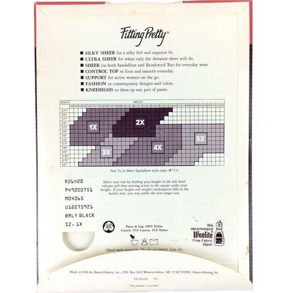 Hanes Fitting Pretty Sheer Queen Size 1X Barely Black Sandalfoot Nylon Vtg 90s - Picture 2 of 3